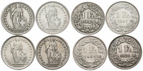MONEDAS EXTRANJERAS. Conjunto de 4 monedas suizas de 1 Franc de diferenteas años y estados de conservación. A EXAMINAR.