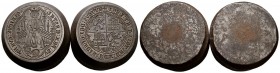 Reproducción antigua del cuño de anverso y reverso de la dobla de 5 Enriques de Burgos de Enrique IV. EBC.