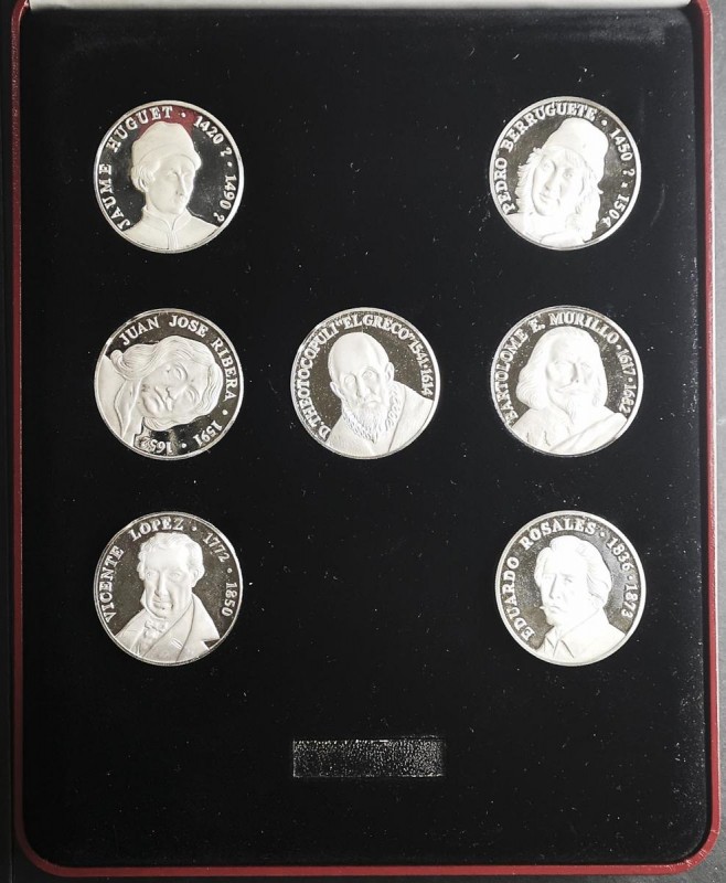 Colección compuesta por 7 medallas cuadradas de plata de 0,999 milésimas corresp...