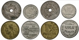 II REPUBLICA y GUERRA CIVIL. Lote compuesto por 4 monedas de diferentes valores, años y cecas. A EXAMINAR.