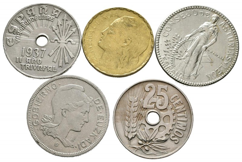 II REPUBLICA y ESTADO ESPAÑOL. Lote compuesto por 5 monedas de la II Repúblca y ...
