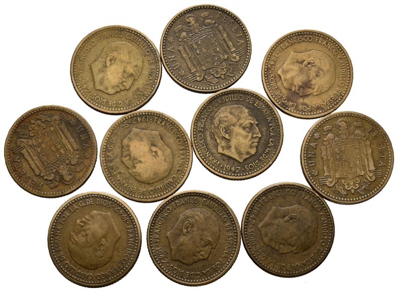 ESTADO ESPAÑOL. Lote compuesto por 10 monedas de 1 Peseta de 1947 con diferentes...