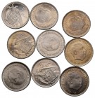 ESTADO ESPAÑOL. Conjunto de 9 monedas de 5 pesetas de 1957. Muy alto estado de conservación, incluyendo piezas sin circular y preciosas pátinas. A EXA...