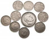 ESTADO ESPAÑOL. Conjunto de 10 monedas del Estado Español. Incluye 1 moneda de 100 Pesestas de plata de 1966. Diferentes estados de conservación. A EX...