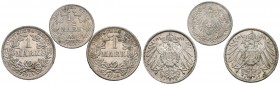 MONEDAS EXTRANJERAS. Lote compuesto por 3 monedas Alemanas de plata de diferentes valores y años. A EXAMINAR.