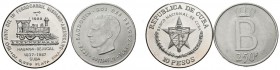 MONEDAS EXTRANJERAS. Lote compuesto por 2 monedas conmemorativas de Bélgica y Cuba. A EXAMINAR.