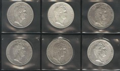 FRANCIA. Lote compuesto por 6 monedas de 5 Francs de Louis Philippe I, conteniendo: 1830 París A; 1830 Lille W; 1831 París A; 1831 Lyon D; 1831 Rouen ...