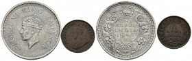 MONEDAS EXTRANJERAS. Conjunto de 2 monedas de la India Inglesa de diferentes módulos, materiales y estados de conservación. A EXAMINAR.