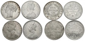 MONEDAS EXTRANJERAS. Conjunto de 4 monedas de 1 rupee de la India Británica. Diferentes estados de conservación. A EXAMINAR.