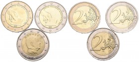 MONEDAS EXTRANJERAS. Conjunto de 3 monedas de 2 Euros de Malta 2011 y Mónaco 2015. Diferentes estados de conservación. A EXAMINAR.