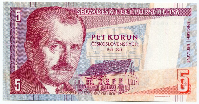 Czech Republic 5 Korun 2018 Specimen
Fantasy Banknote; Sedmdesát let Porshe 356...