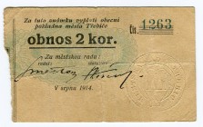 Czechoslovakia 2 Koruny 1914 Trebic
VF