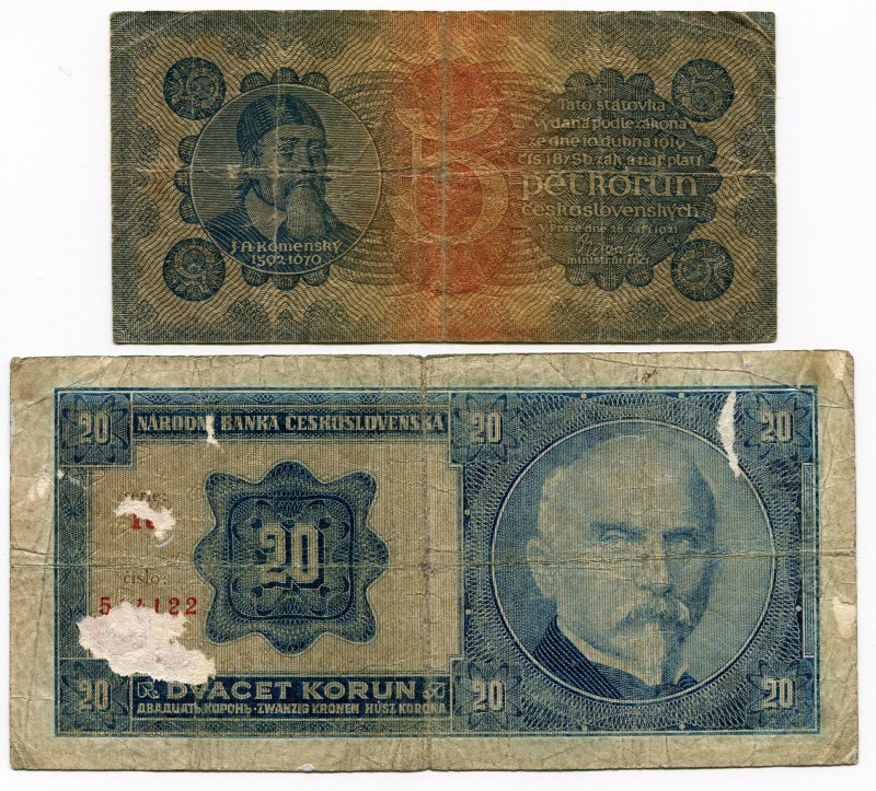 Czechoslovakia 5 & 10 Korun 1921-1926
F