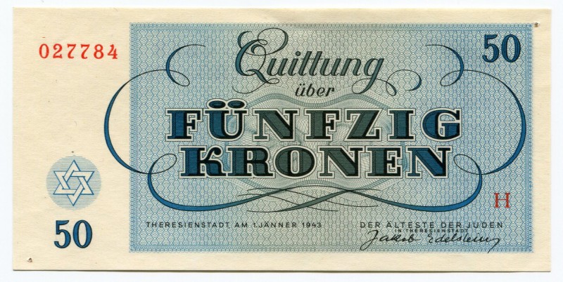 Czechoslovakia 50 Kronen 1943 5 Pin Holes Terezin
UNC