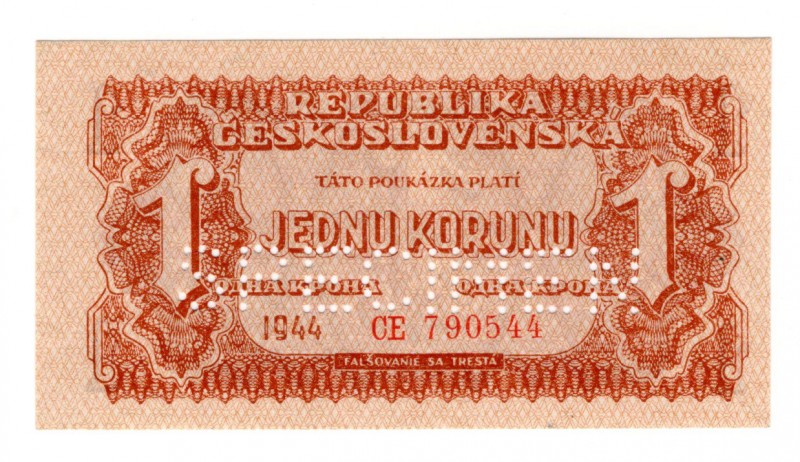Czechoslovakia 1 Koruna 1944 Spezimen
P# 45s; UNC