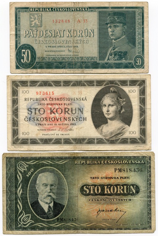Czechoslovakia 50-100-1000 Korun 1945-1948
VF