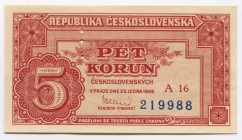 Czechoslovakia 5 Korun 1949
P# 68a; № A16 219988; Small Banknote; UNC