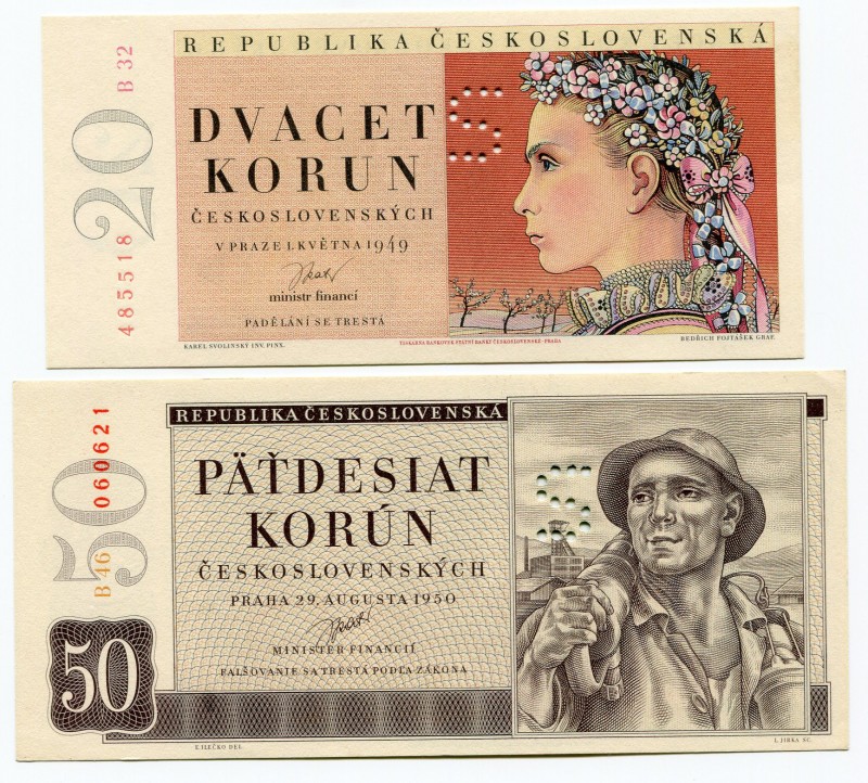 Czechoslovakia 20 & 50 Korun 1949-1950 Specimen
UNC