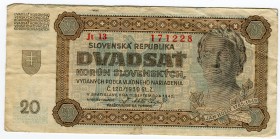 Slovakia 20 Korun 1939
P# 7a; VF.