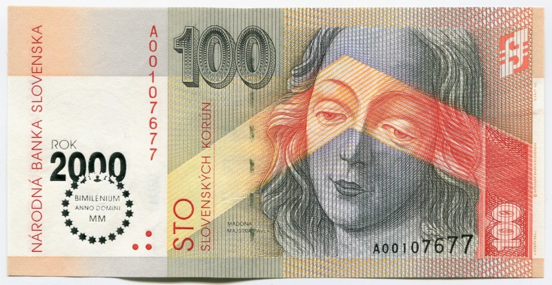 Slovakia 100 Korun 2000 Commemorative
P# 36; № A 00107677; UNC; "Millennium"