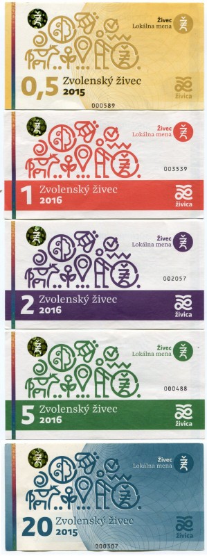 Slovakia Lot of 5 Notes "Zvolenský živec" 2015 - 2016
0.5 1 2 5 20 Živcu 2015-2...