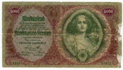 Austria 5000 Kronen 1922
P# 79; F.