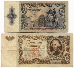 Austria 10 & 20 Shilling 1950
P# 127 & 129; F/VF