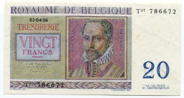 Belgium 20 Francs 1956
P# 132b; UNC.