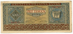 Croatia 5000 Kuna 1943
P# 13a; XF.