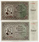 Croatia Nice Lot of 2 Banknotes 1943
5000 Kuna 1943; P# 14; Similar Numbers # X016099 & Y 176099; AUNC, Cispy in Hands