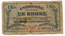 Faroe Islands 1 Krone 1940
P# 9; F.