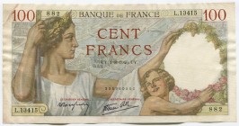 France 100 Francs 1940
P# 94; VF+.
