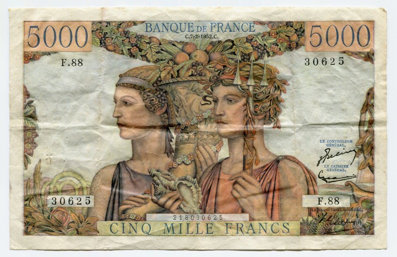 France 5000 Francs 1952
P# 131c; VF.