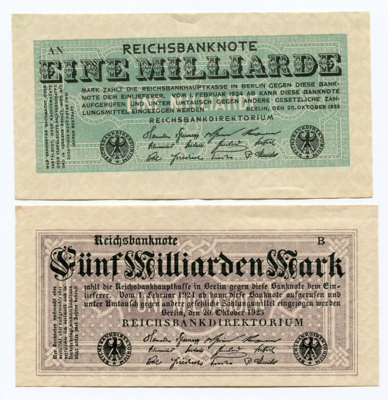 Germany 1 & 5 Billion Mark 1923
UNC