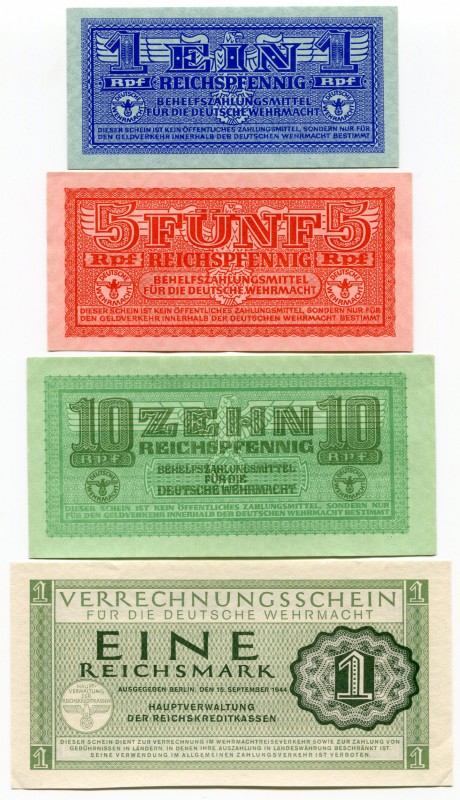 Germany 1-5-10 Pfennig & 1 Reichsmark 1942-44 WEHRMACHT
P# M32-M33-M34-M38; UNC