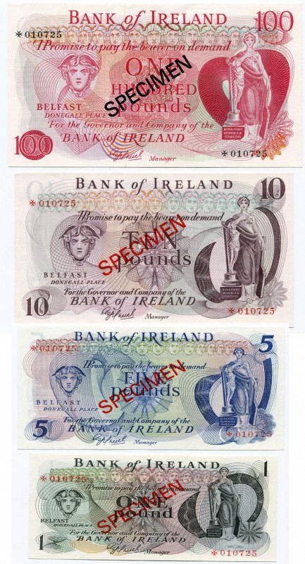 Northern Ireland 1-5-10-100 Pounds 1977 Franklin Specimen
UNC