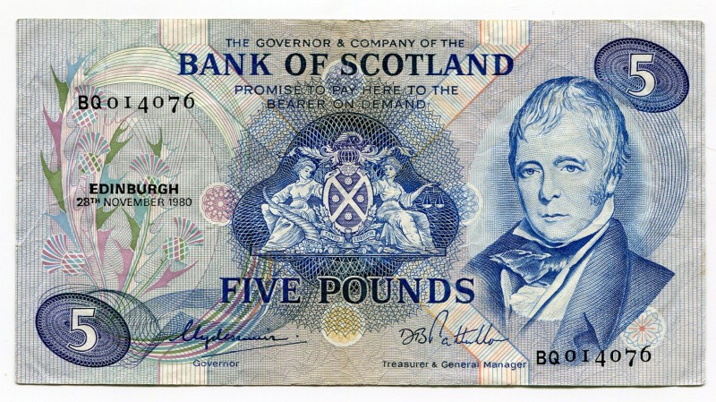 Scotland 5 Pounds 1980 Bank Of Scotland
P# 112d; VF.