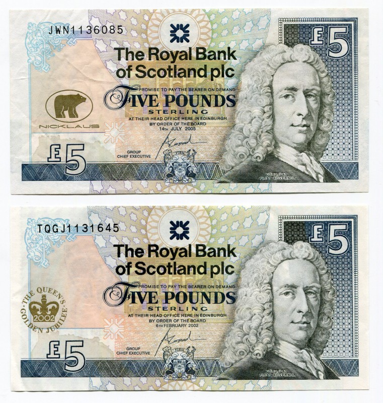 Scotland 2 X 5 Pounds 2002-2005 Royal Bank Commemorative
VF