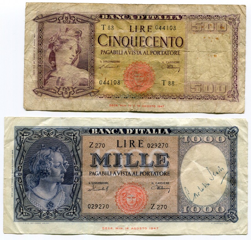 Italy 500 & 1000 Lire 1947
P# 80-81; aVF