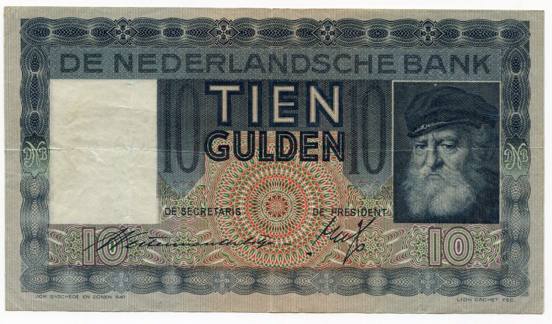 Netherlands 10 Gulden 1938
P# 49; GVF.