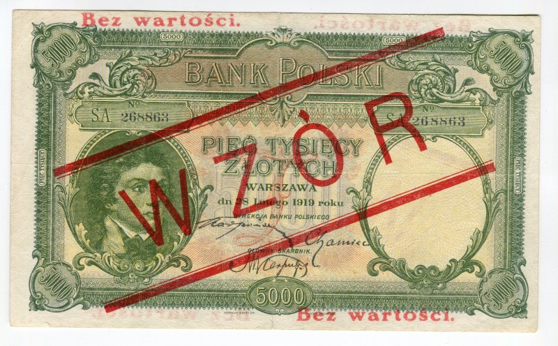 Poland 5000 Zlotych 1919 WZOR/Specimen
P# 60; XF