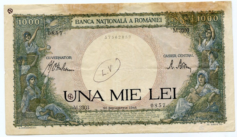 Romania 1000 Lei 1941
P# 52; aVF.