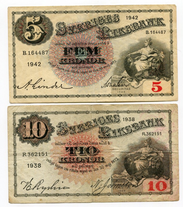 Sweden 5 & 10 Kronor 1938-1942
VF