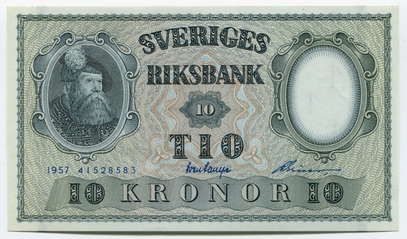 Sweden 10 Kronor 1957
P# 43e; № 41528583; UNC; "King Gustav Vasa"