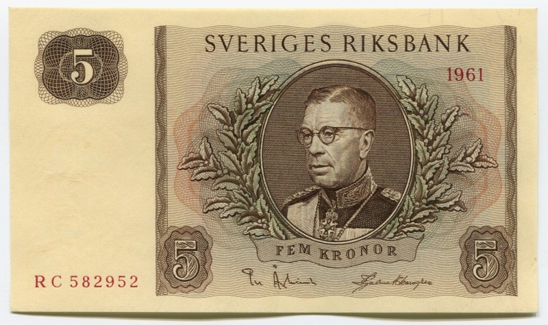 Sweden 5 Kronor 1961
P# 42f; UNC