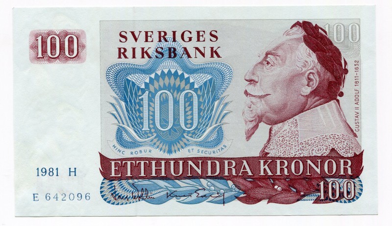 Sweden 100 Kronor 1981
P# 54c; UNC.