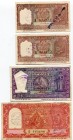 India Khadi Hundi Lot of 4 Banknotes with Stamps
(x2) 2 5 & 10 Rupees 1950th-60th