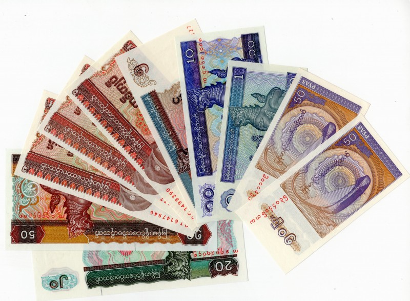 Myanmar Lot of 9 Banknotes
.