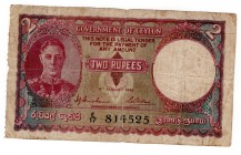 Ceylon 2 Rupees 1943
P# 35; AVF