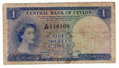 Ceylon 1 Rupee 1954
P# 49b; AVF